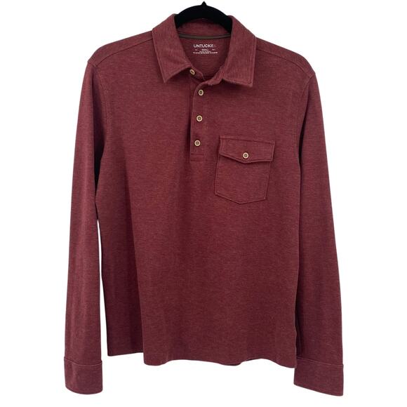 Untuckit Matthieu Shirt Long Sleeve Polo Regular Fit Cotton Blend Red Mens Small - Picture 1 of 8